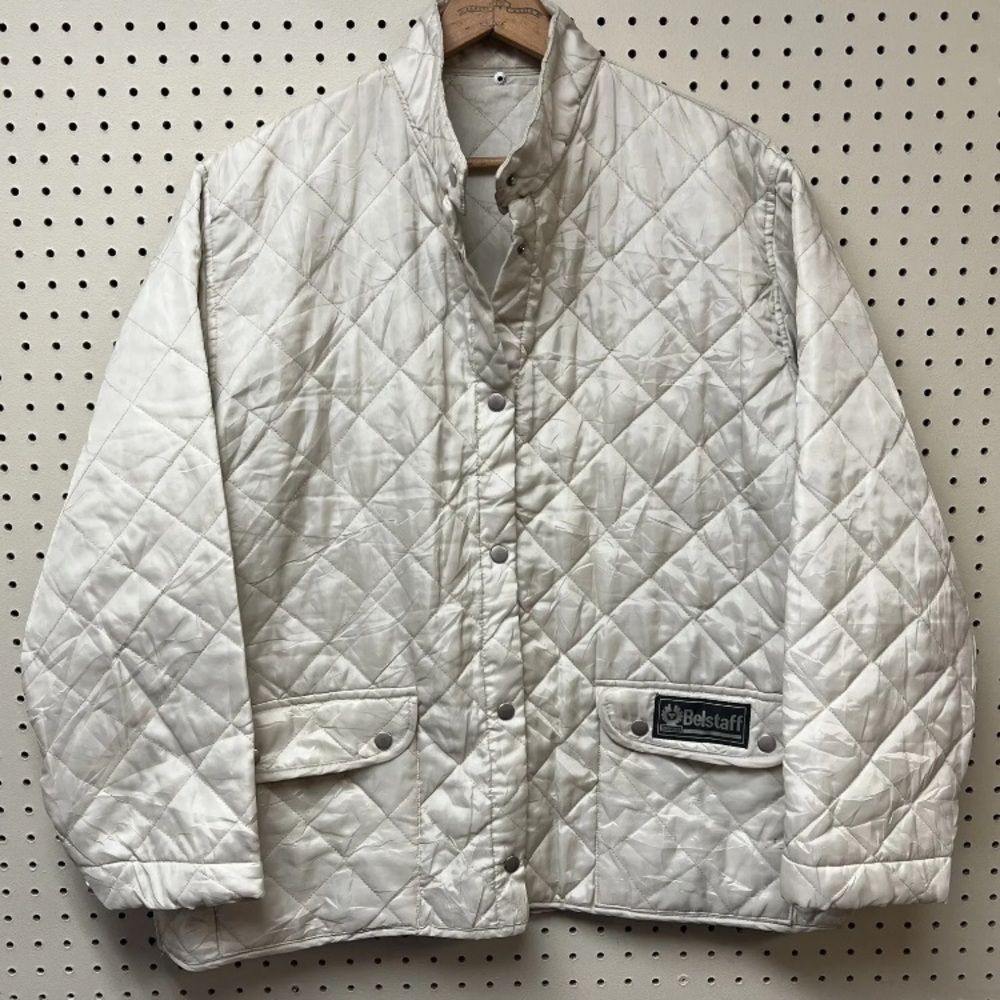 Vintage BELSTAFF Ivory Beige Mens Quilted Jacket Liner Size M Motorcycle